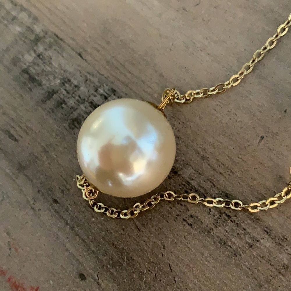 Gold & Pearl Chain Long Necklace - Picture 2 of 4